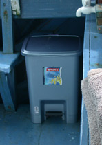Dustbin to throw away banana peels and other remnants from afternoon tea